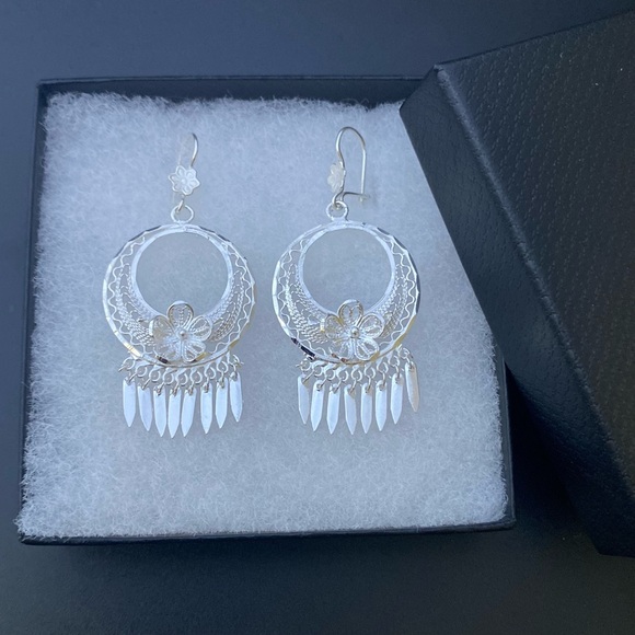 925 STERLING SILVER MEDIUM ROUND FOLKLORIC FILIGREE EARRINGS  From Mexico - Picture 6 of 11